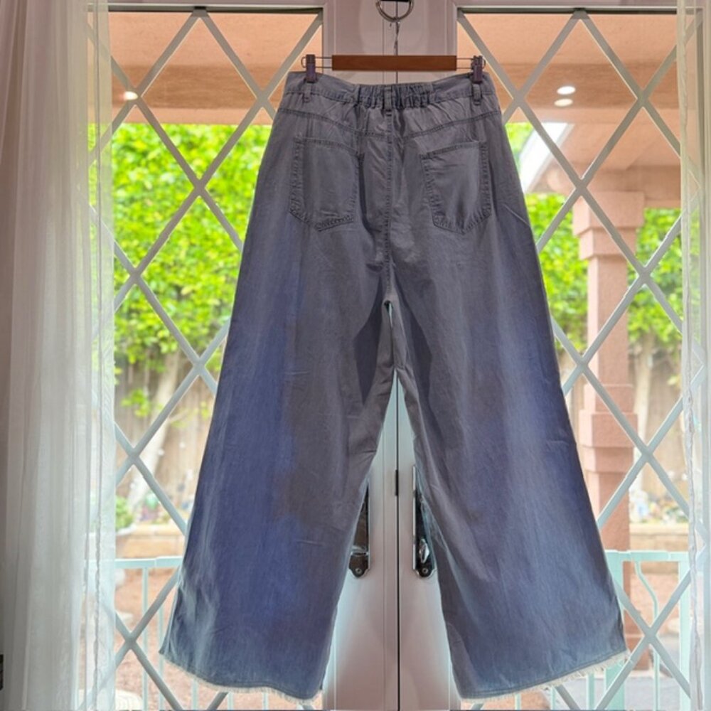 🆕Pol Star Heart Lace Patchwork Blue Denim Wide Leg Pants Size Medium - Picture 5 of 12